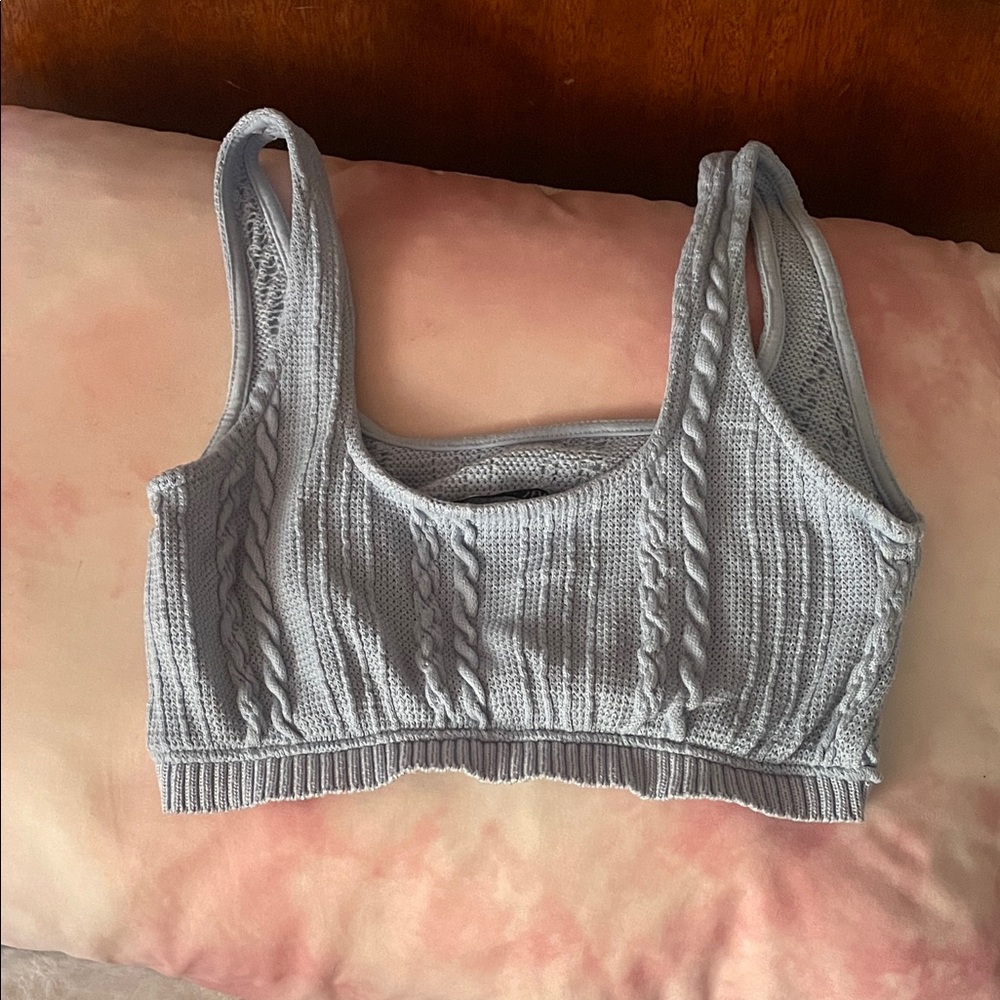 Zara Light Gray Cable Knit Crop Top